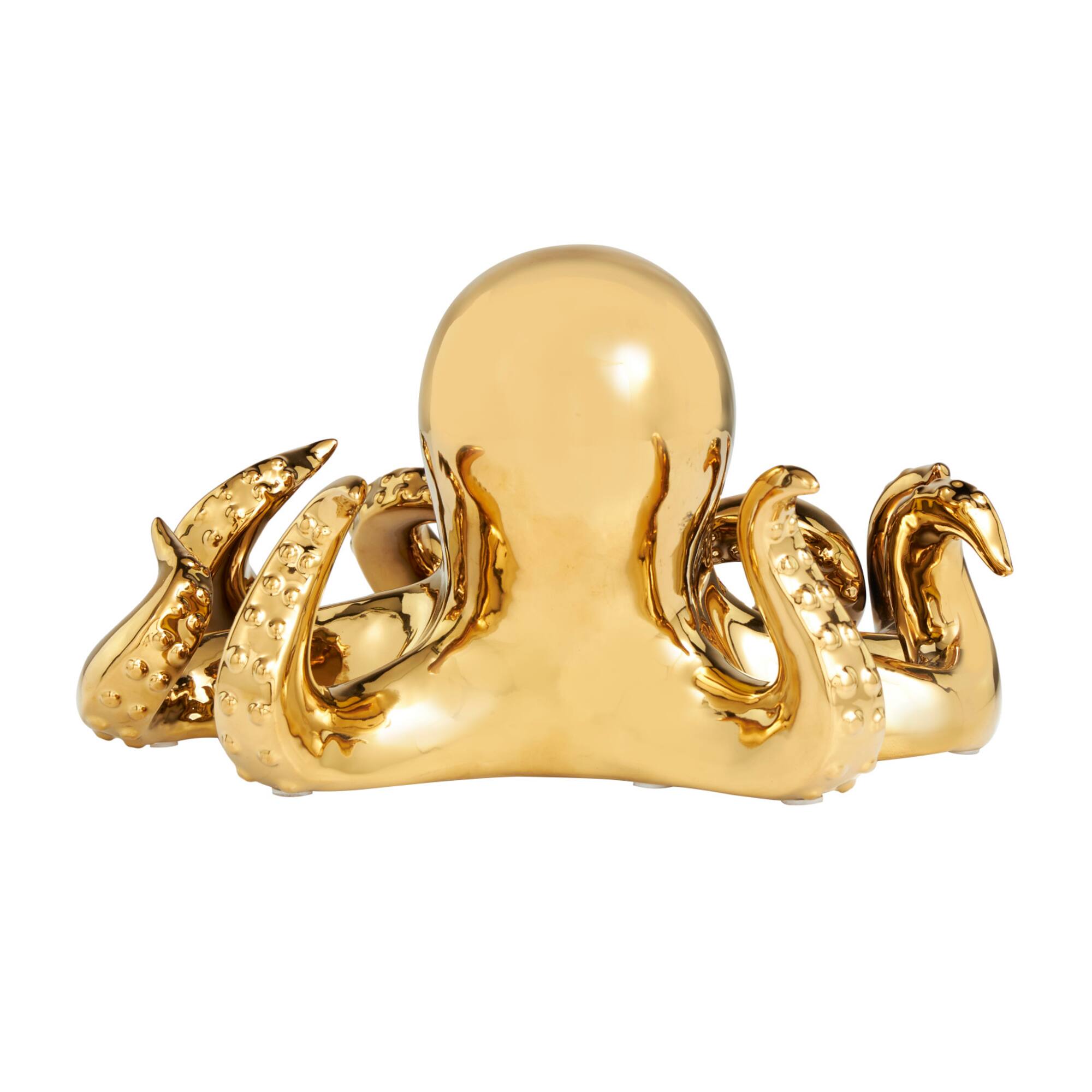 12" Ceramic Octopus Sculpture with Textured Tentacles